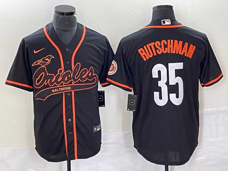 Mens Baltimore Orioles #35 Adley Rutschman Black Cool Base Stitched Baseball Jersey